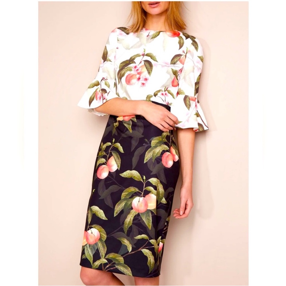 NWOT TED BAKER AREEA PEACH BLOSSOM LONG SLEEVE RUFFLE DRESS SZ 4 US OR SZ 1